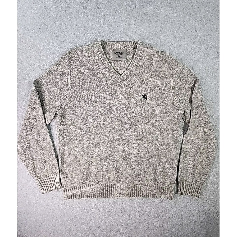 Express Sweater Mens Size XL ‎ Gray 100% Lamb Wool V-neck